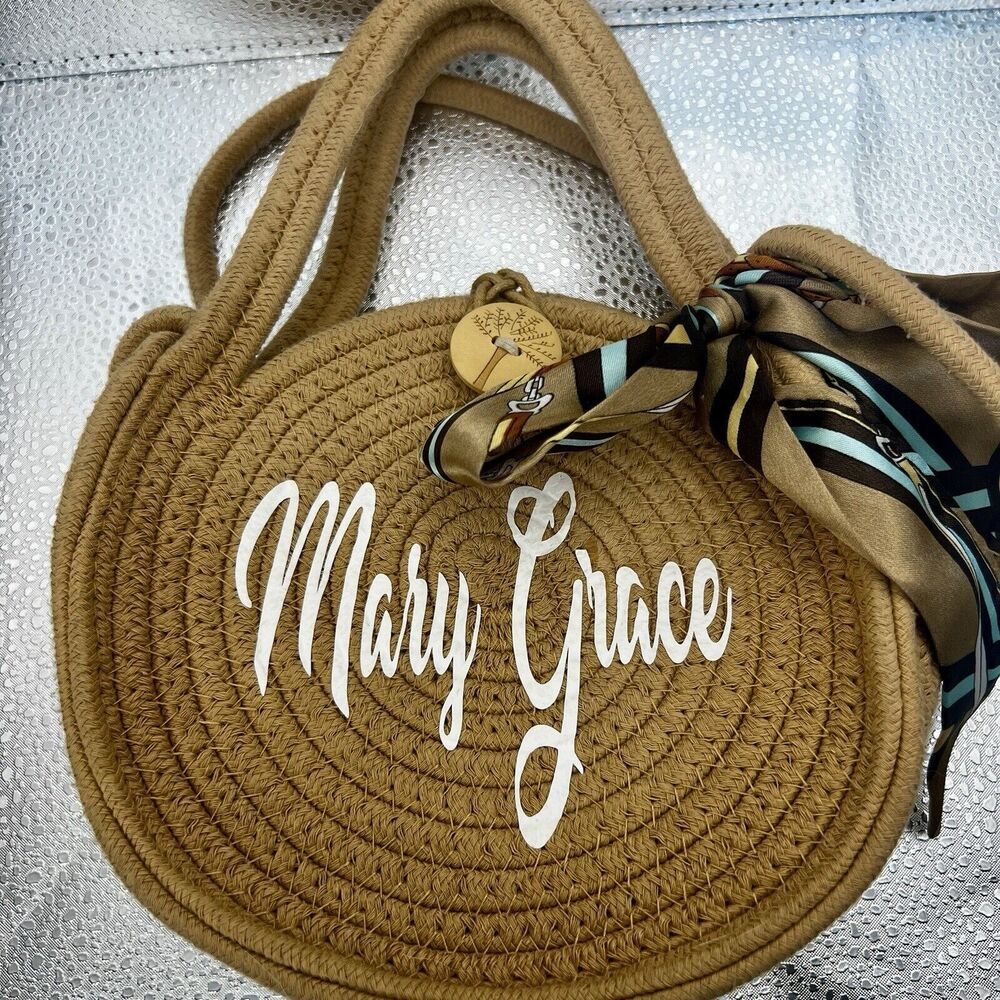 Women’s Weave Shoulder  Bag,  Round Woven Sling Bag, Mary Grace Custom Paint